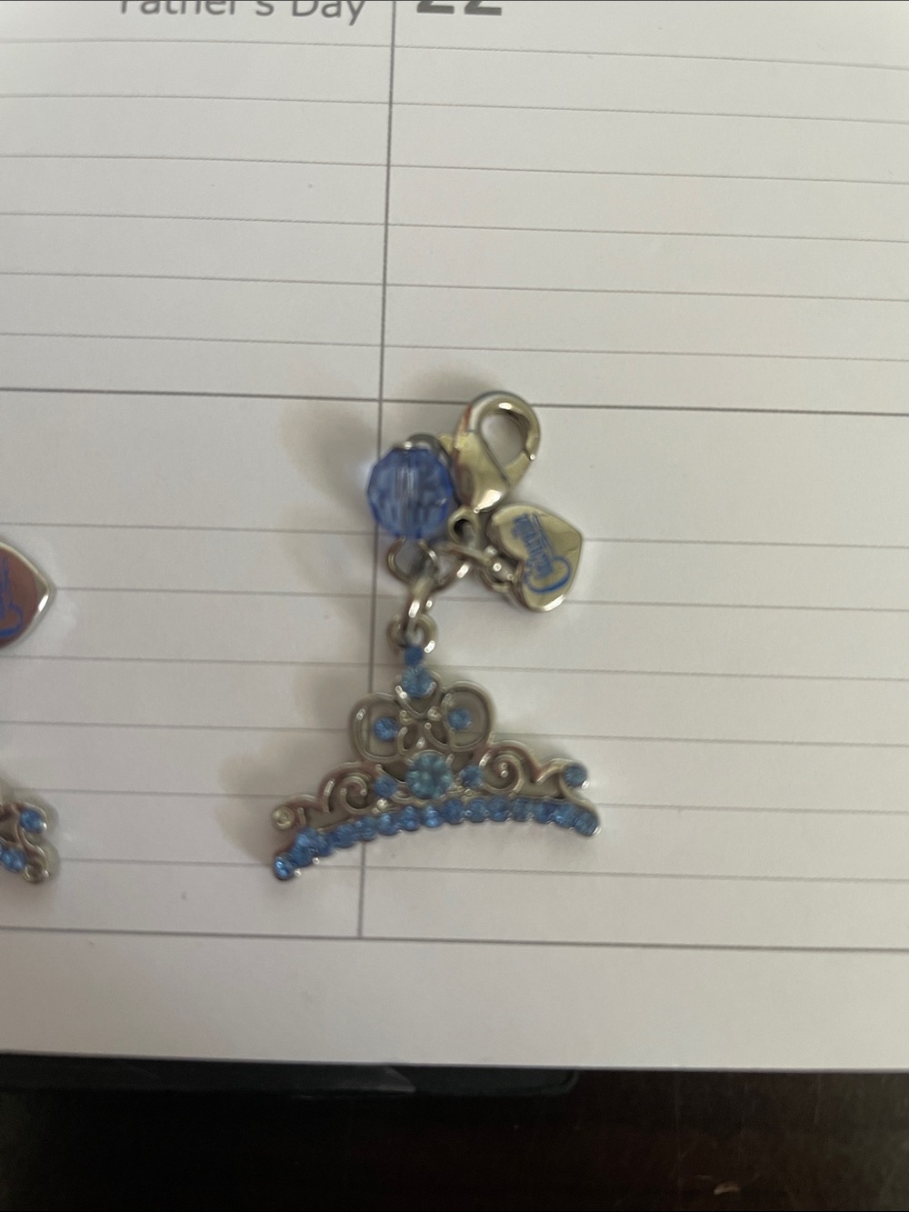 Silver-Tone Blue Rhinestone Tiara Charm with Lobster Clasp